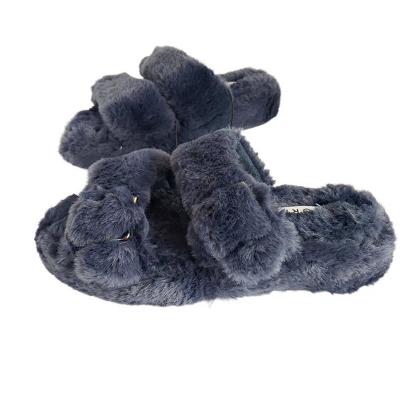 torrid Shoes - Torrid Slip On Fuzzy Slippers Double Band Faux Fur House Shoes Size 8